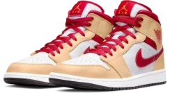 Jordan 1 Mid Light Curry Cardinal